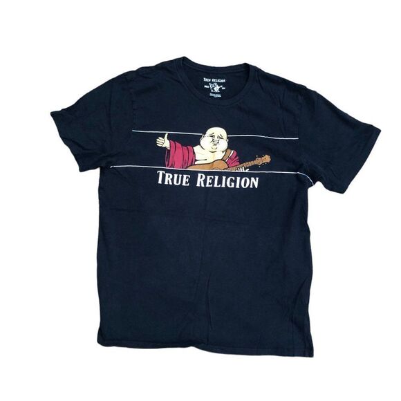 TRUE Religion T Shirt Peekaboo Buddha Large Black BIG LOGO - Picture 6 of 8
